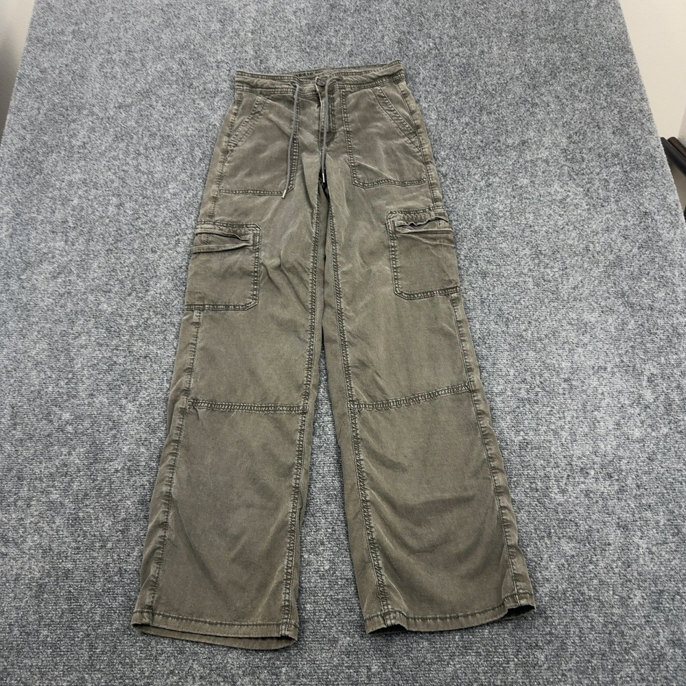 American Eagle Cargo Pants Womens 000 Green Lyocell Stretch Wide Leg Utility